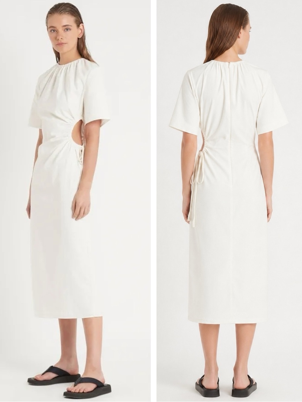 SIR. Martine Tee Midi Dress White Ivory Linen Blend Side Cutout US 6